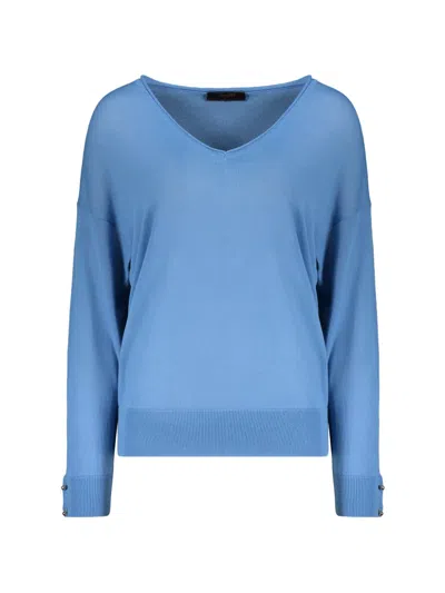 Moorer V-neck Long-sleeve Sweater In Blue