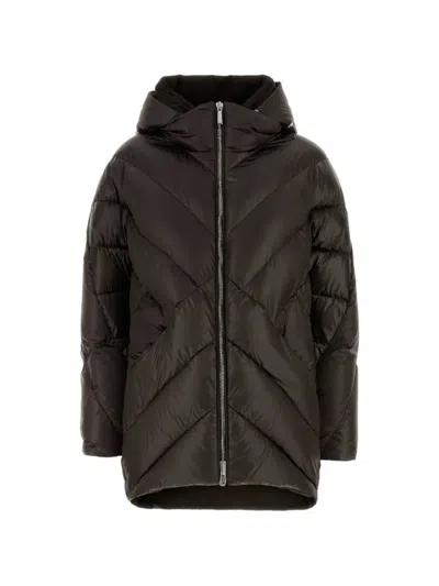 Moorer Wanita Chevron-quilted Parka Coat In Brown