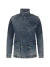 Moorer Washed Button Denim Jacket In Blue