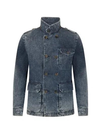 Moorer Washed Button Denim Jacket In Blue