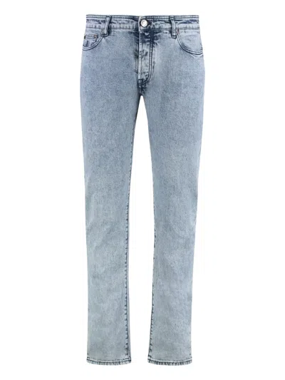 Moorer Pavel 34 Blue Cotton Denim Tapered Jeans