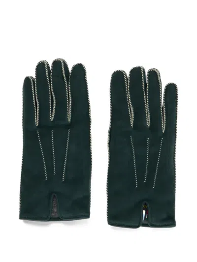 Moorer Whipstitch-trim Leather Gloves In Green