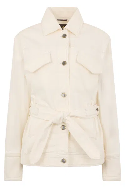 Moorer White Denim Jacket With A Modern And Versatile Design.