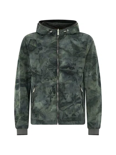 Moorer Windbreaker Hooded Patterned Jacket In Green