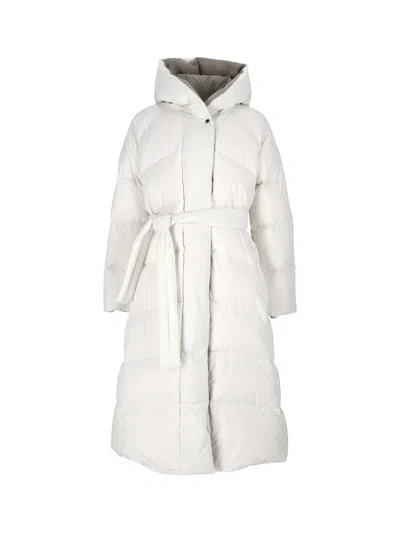 Moorer Wintra-stp White Belted Quilted Padded Hooded Jacket