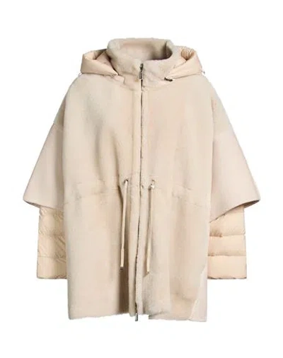 Moorer Woman Cape Beige Size 2 Ovine Leather, Wool, Cashmere, Polyurethane, Polyamide
