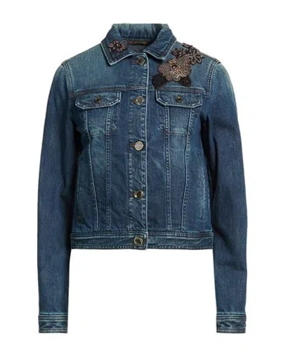 MOORER MOORER WOMAN DENIM OUTERWEAR BLUE SIZE 4 COTTON, POLYETHYLENE