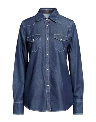 Moorer Woman Denim Shirt Blue Size 4 Cotton, Silk