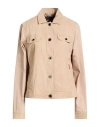 Moorer Woman Jacket Beige Size 8 Leather, Polyester In Gold