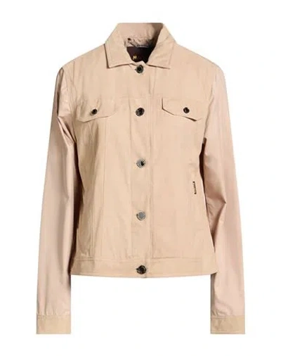 Moorer Woman Jacket Beige Size 8 Leather, Polyester In Gold