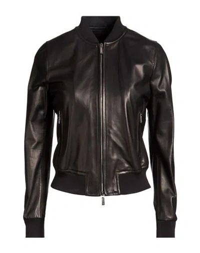 Moorer Woman Jacket Black Size 10 Leather In Brown