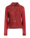 Moorer Button Suede Jacket In Red