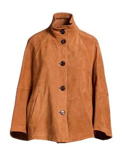 Moorer Woman Jacket Brown Size 4 Leather In Orange