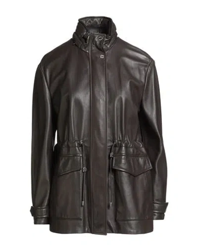 Moorer Woman Jacket Dark Brown Size 4 Leather, Polyamide, Polyurethane