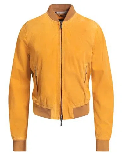 Moorer Woman Jacket Mandarin Size 4 Ovine Leather In Orange
