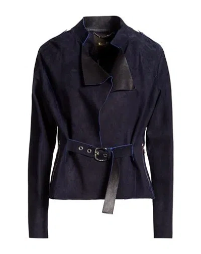 Moorer Woman Jacket Navy Size 4 Leather In Blue