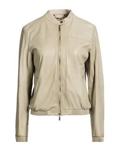 Moorer Woman Jacket Sage Green Size 4 Ovine Leather In Neutral