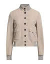 Moorer Woman Jacket Sand Size 4 Leather, Polyester In Neutral