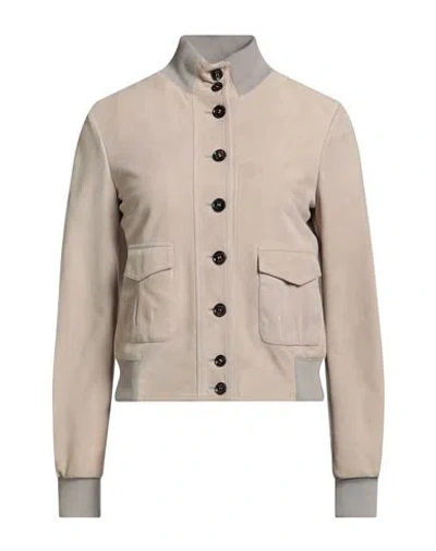 Moorer Woman Jacket Sand Size 4 Leather, Polyester In Neutral