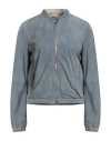 Moorer Woman Jacket Slate Blue Size 4 Leather In Gray