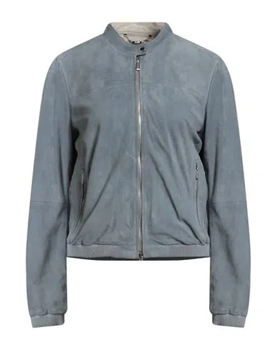 Moorer Woman Jacket Slate Blue Size 4 Leather In Gray