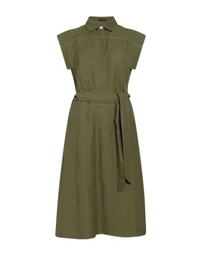 Moorer Woman Midi Dress Military Green Size 6 Viscose, Linen