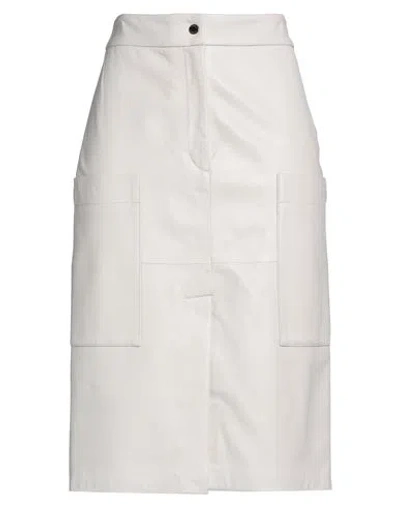 Moorer Woman Midi Skirt Light Grey Size 4 Leather In White