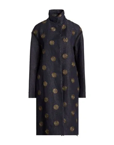Moorer Woman Overcoat & Trench Coat Blue Size 6 Cotton, Linen