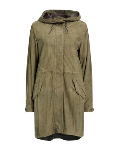 Moorer Woman Overcoat & Trench Coat Military Green Size 6 Leather