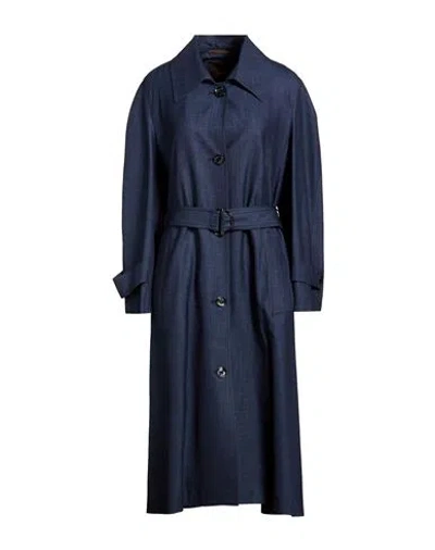 Moorer Woman Overcoat & Trench Coat Navy Size 4 Virgin Wool, Silk, Linen, Elastane In Animal Print