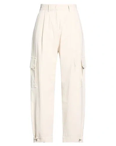 Moorer Woman Pants Ivory Size 12 Cotton, Elastane In White