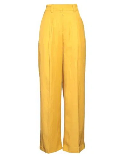 Moorer Woman Pants Marigold Size 6 Viscose, Linen In Yellow