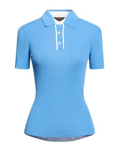 Moorer Woman Polo Shirt Light Blue Size 4 Viscose, Cotton