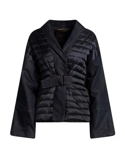 Moorer Woman Puffer Blue Size 6 Cotton, Linen, Polyamide In Black