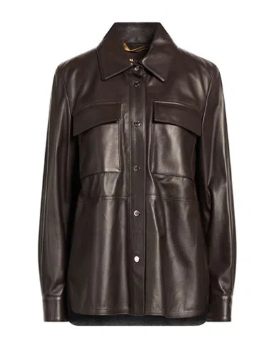 Moorer Woman Shirt Dark Brown Size 14 Ovine Leather