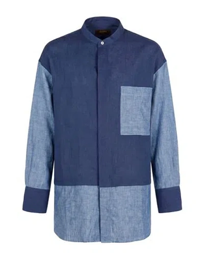 Moorer Woman Shirt Navy Size 12 Linen In Blue