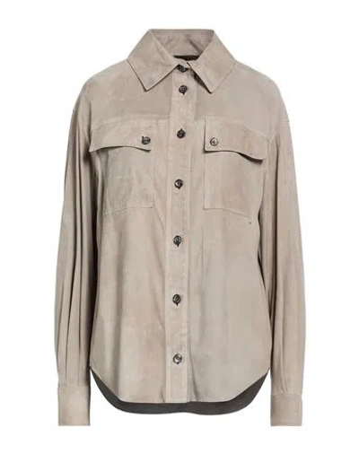 Moorer Woman Shirt Taupe Size 4 Leather In Gray