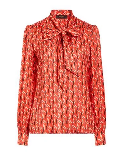 Moorer Woman Shirt Tomato Red Size 2 Viscose, Silk In Multi