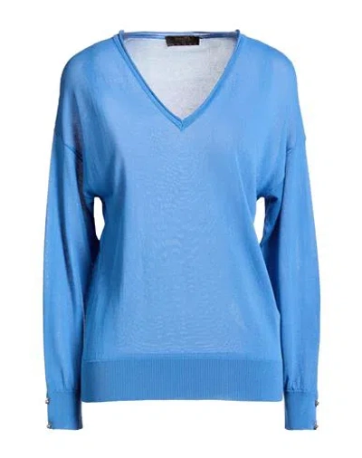 Moorer Woman Sweater Azure Size 10 Viscose, Cotton In Blue