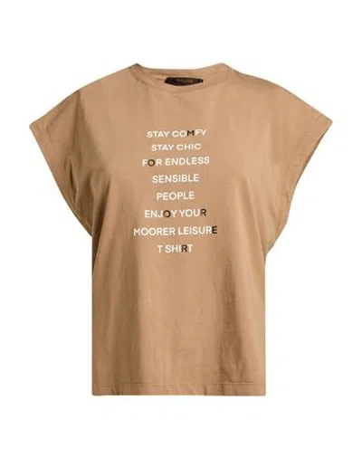 Moorer Woman T-shirt Sand Size 4 Cotton, Elastane In Beige
