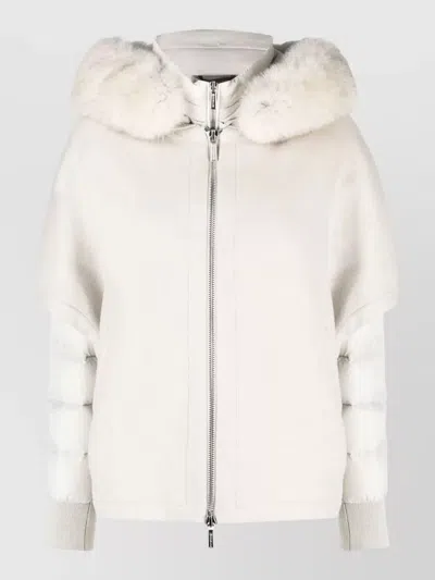 Moorer Wool Cashmere Padded Faux Fur Trimmed Hood Jacket In Neutral