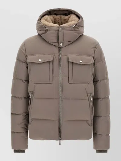 Moorer Wool Cashmere Quilted Padded Bomber Jacket In Neutral