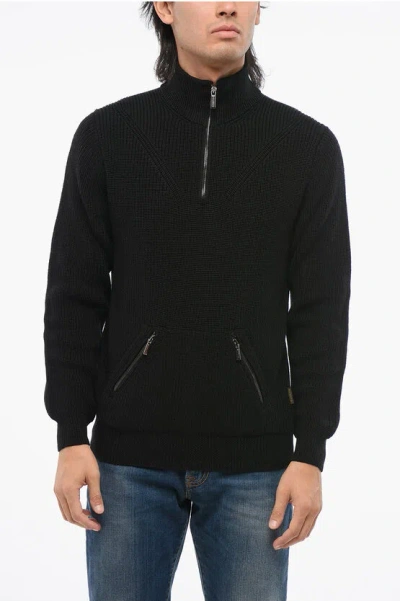 Moorer Wool Cloud Pullover With Kangaroo Pocket In Black