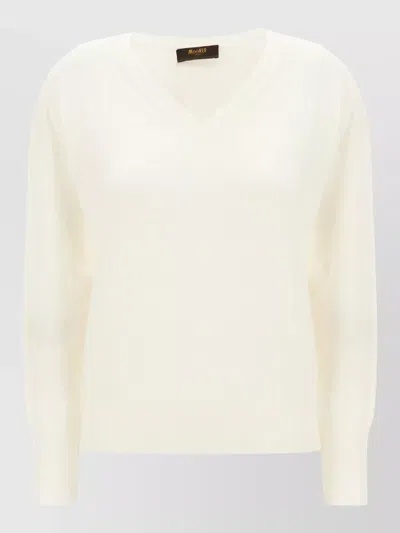 Moorer Wool Sweater Long Sleeves Ribbed Cuffs V Neckline In White