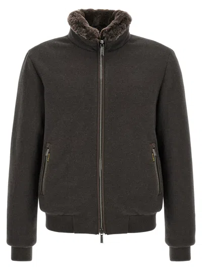 Moorer Wool-cashmere Blend With Sheepskin Collar Jacket In Black