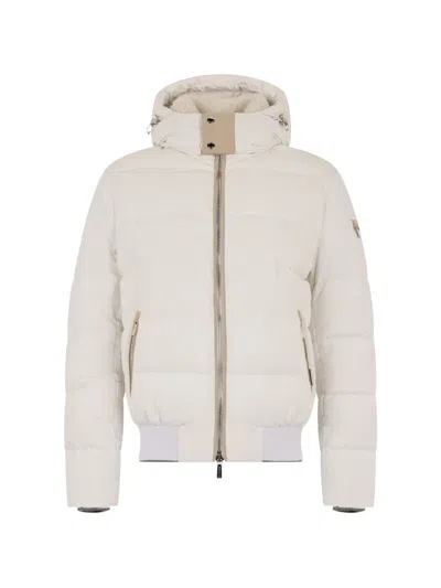 Moorer Wright-vt Hooded Sheepskin-trim Padded Jacket In White