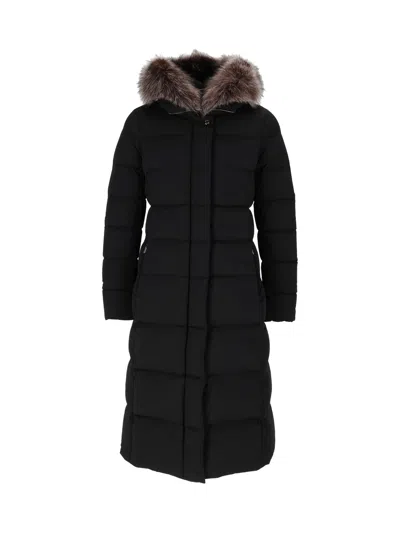 Moorer Zagara-kn Black Padded Fur-trimmed Hooded Long Jacket