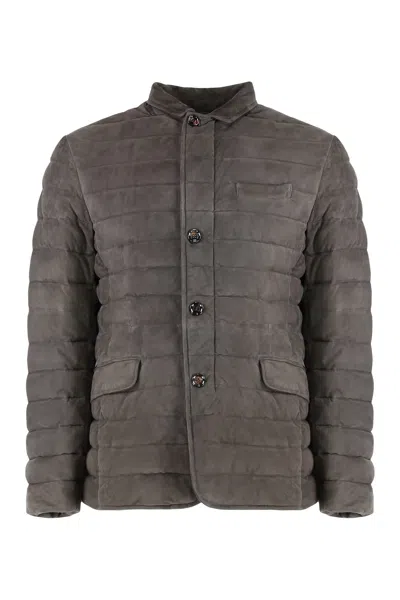 Moorer Zavyer Leather Padded Jacket In Brown
