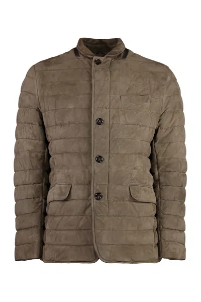 Moorer Zavyer Leather Padded Jacket In Gray