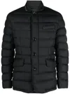 Moorer Quilted Padded Jacket In Black Calf Leather And Wool In Blue